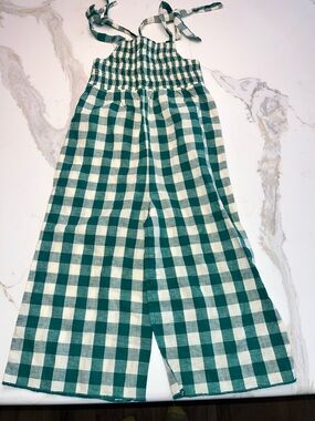 Fin and  Vince organic cotton romper overalls gingham nwt 6/7y